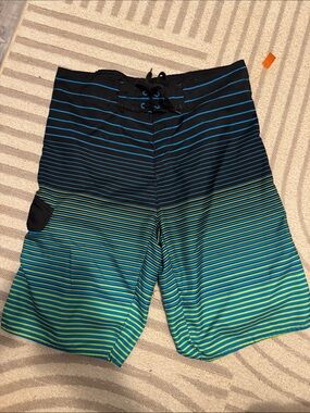 burnside Black Shorts with Blue Stripe Accent